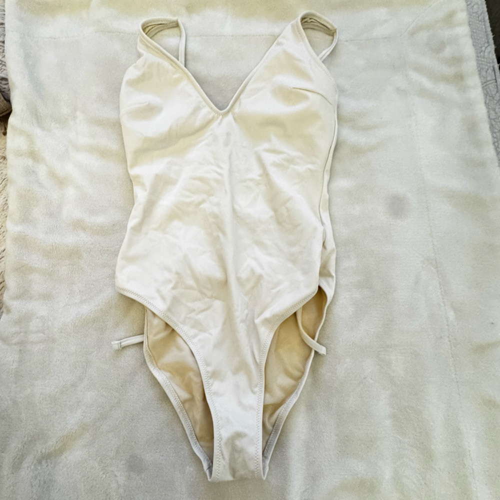 Classic Cream One-Piece Swimsuit with V-Neck